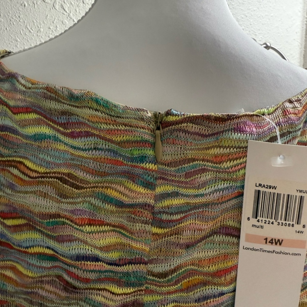 LONDON TIMES PLUS SIZE 14W MULTICOLOR WAVE PRINT MIDI DRESS  V-NECK STRETCH NWT - Picture 6 of 8